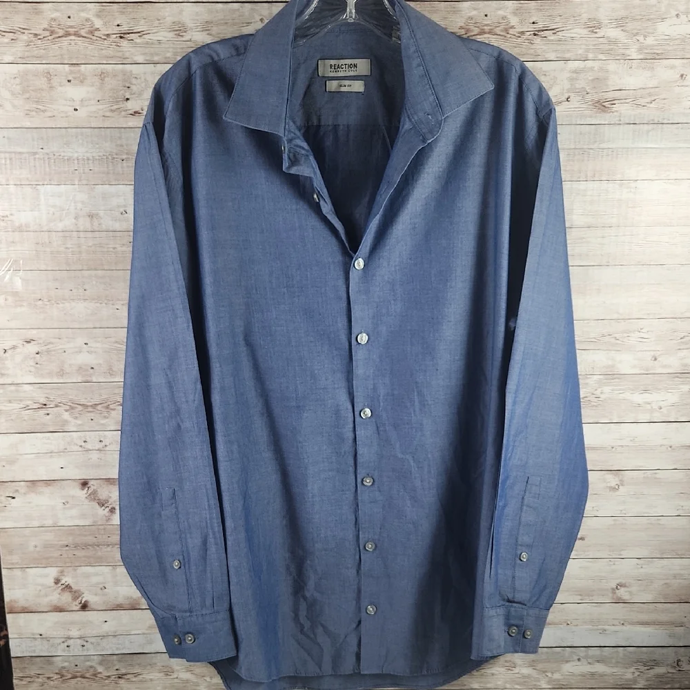 Kenneth Cole Reaction Men's Blue Button-Down Shirt - Picture 1 of 5